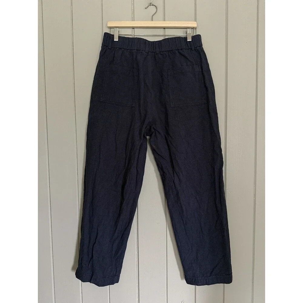 Red Tornado American Retro Work Pants 34 Blue Ramie Cotton Elastic Waist Pleated